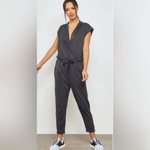 ADIDAS Women’s Charcoal Gray WANDERLUST Wrap Front Climalite Jumpsuit LARGE
